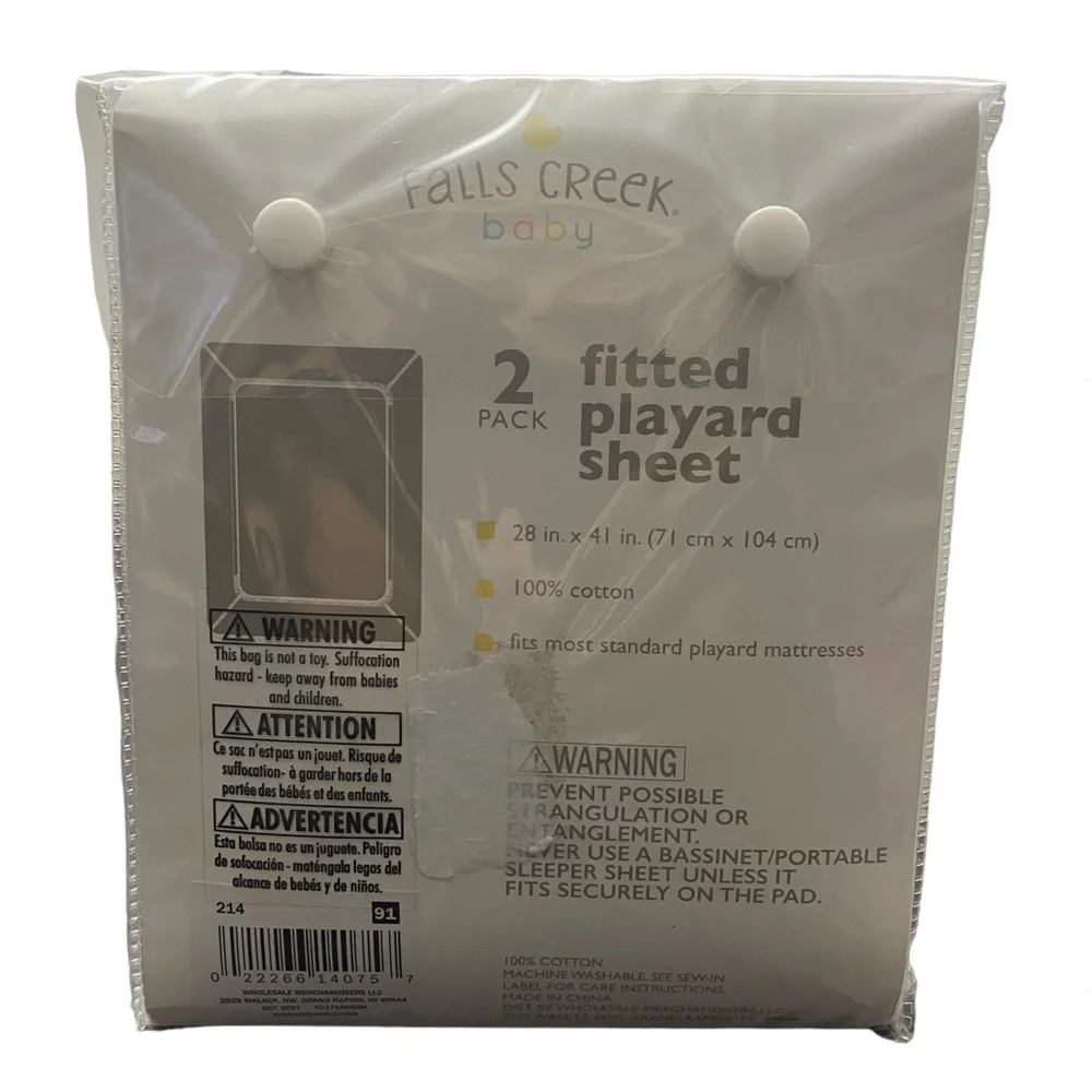 FALLS CREEK baby 2 Pack 100% Cotton Play Yard Fitted Sheet - White New